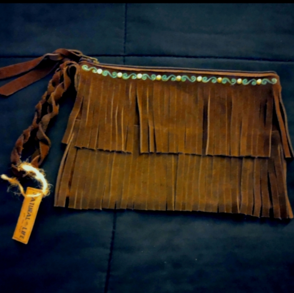 Suede Fringe Wristlet Purse